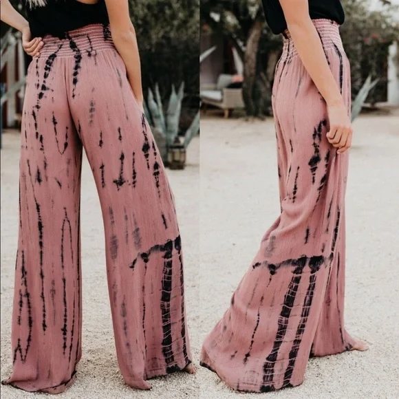 Tie Dye Palazzo Wide Leg Pants Boho New Bell Bottom - Picture 3 of 4